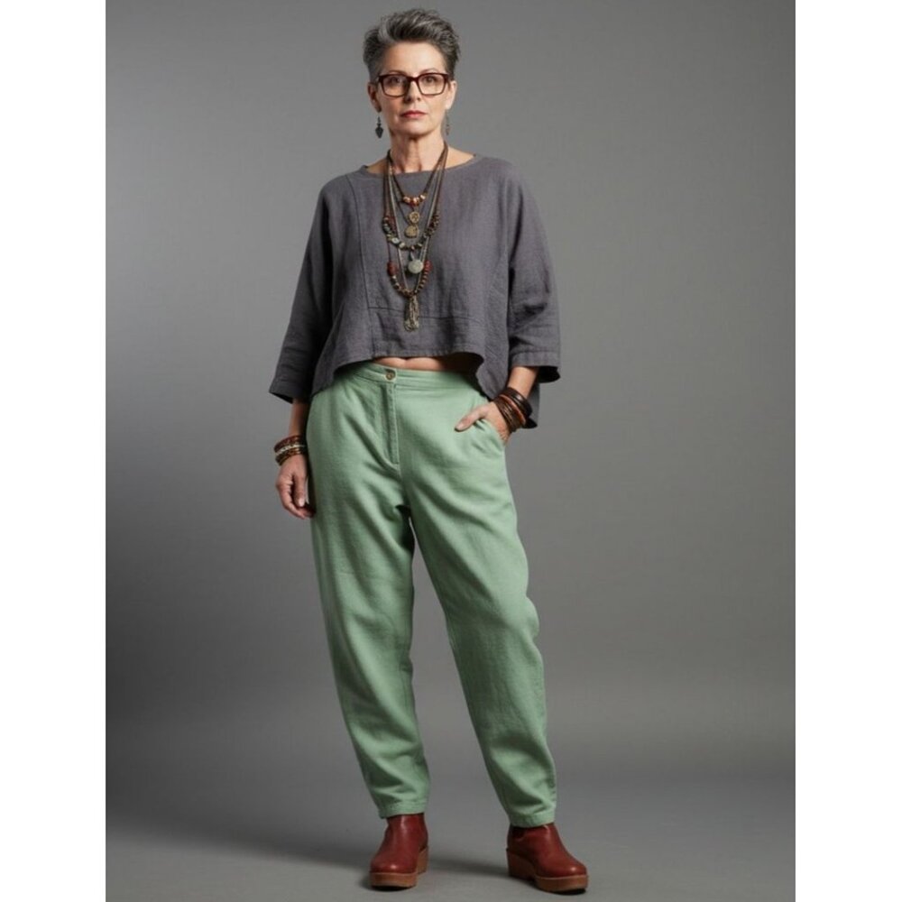 NWOT UbU I'll Be Me Lagenlook Artsey Boho Hippie Tencel Trouser Pants Green M/30